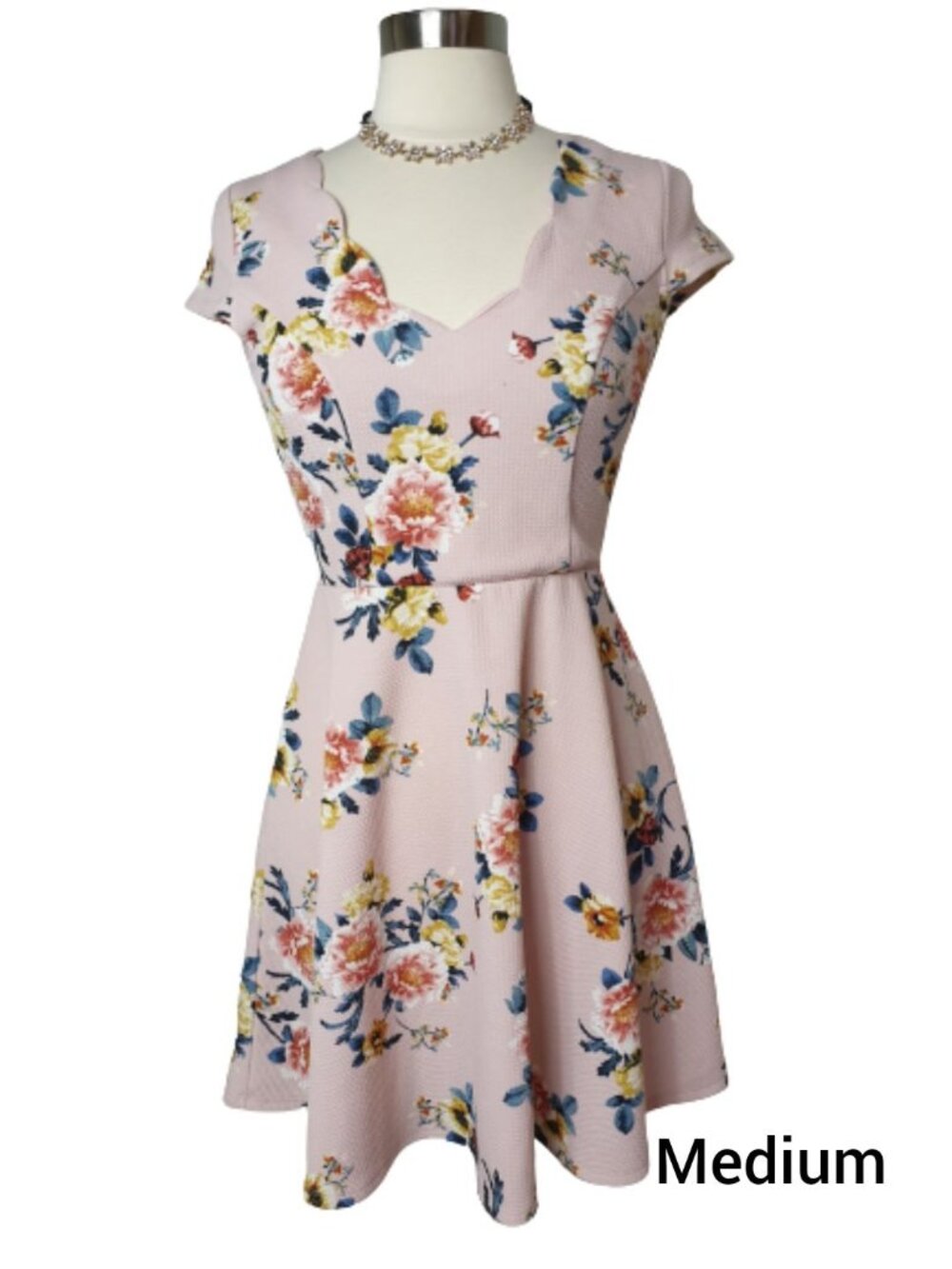 Three Pink Hearts Womens M Dress Pink Yellow Floral Lace Back Cottage Coquette - Picture 9 of 9